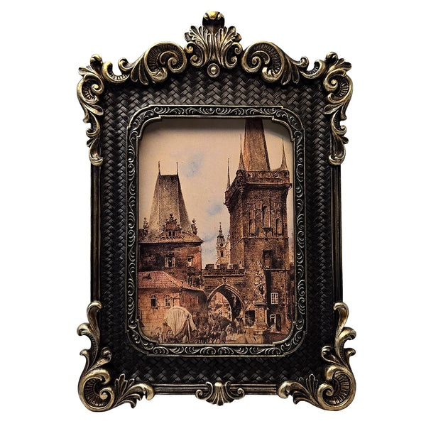 HKM-878355 Antique 5x7 Resin Picture Frame in Gothic Vintage Style for Home Decor and Wall Hanging