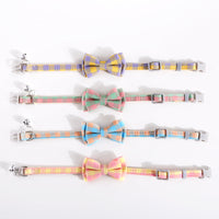 HKM-8784829 Adjustable Double Layer Bow Collar for Pets - Fresh Plaid Designs in Multiple Colors