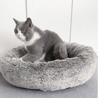 HKM-8786877 Round Grey Thickened Cat Bed for Cozy Winter Comfort - 58x58x18cm