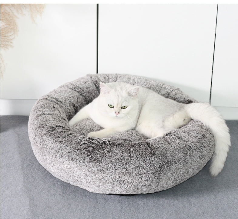 HKM-8786877 Round Grey Thickened Cat Bed for Cozy Winter Comfort - 58x58x18cm