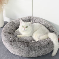 HKM-8786877 Round Grey Thickened Cat Bed for Cozy Winter Comfort - 58x58x18cm