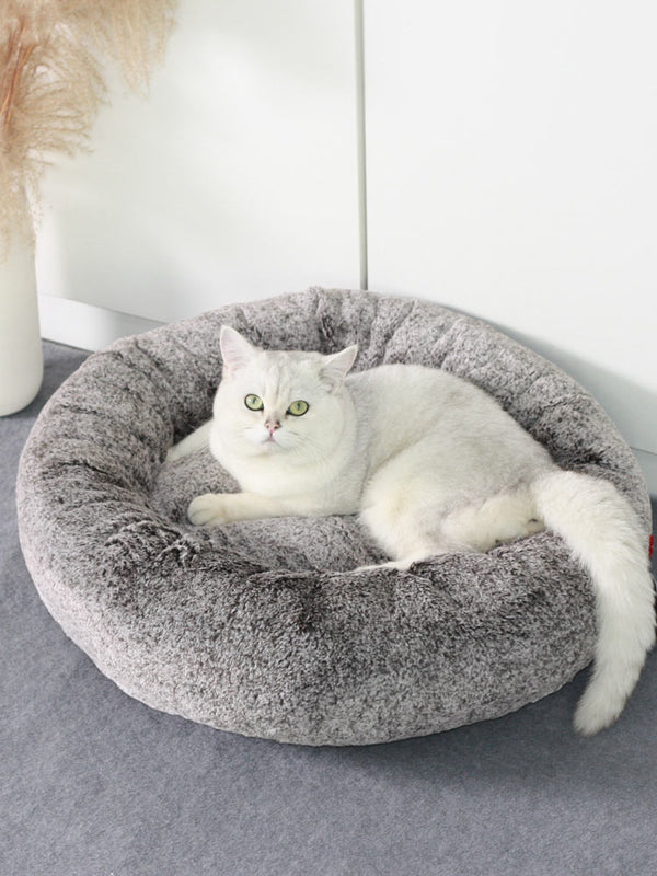 HKM-8786877 Round Grey Thickened Cat Bed for Cozy Winter Comfort - 58x58x18cm