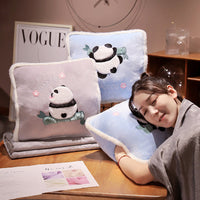 HKM-878739 Cartoon Panda Three-in-One Cushion Pillow and Blanket Set