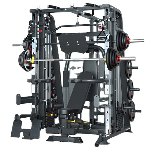 HKM-878803 Multi-Functional Smith Machine Power Rack with Dual Weight Stack for Home and Commercial Gym Use
