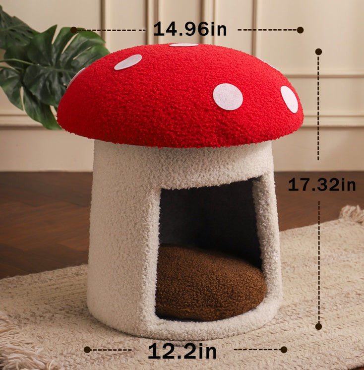 HKM-8788285 Extra Large Red Mushroom Cat Bed - Scratch-Resistant, Washable, All-Season Pet Seat for Cats