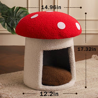 HKM-8788285 Extra Large Red Mushroom Cat Bed - Scratch-Resistant, Washable, All-Season Pet Seat for Cats