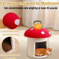 HKM-8788285 Extra Large Red Mushroom Cat Bed - Scratch-Resistant, Washable, All-Season Pet Seat for Cats