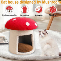 HKM-8788285 Extra Large Red Mushroom Cat Bed - Scratch-Resistant, Washable, All-Season Pet Seat for Cats