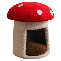 HKM-8788285 Extra Large Red Mushroom Cat Bed - Scratch-Resistant, Washable, All-Season Pet Seat for Cats