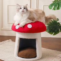 HKM-8788285 Extra Large Red Mushroom Cat Bed - Scratch-Resistant, Washable, All-Season Pet Seat for Cats