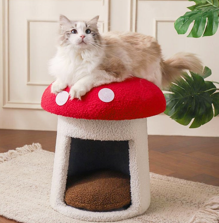HKM-8788285 Extra Large Red Mushroom Cat Bed - Scratch-Resistant, Washable, All-Season Pet Seat for Cats