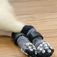 HKM-8789437 Medium-Sized Dog Waterproof Warm Striped Indoor Ankle Socks – Gradient Gray & Yellow