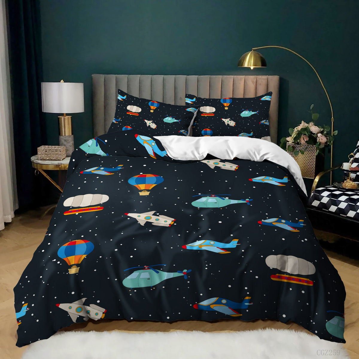 HKM-879251 Kids Digital Printed Spaceship Rocket Pattern Bedding Quilt Cover Set for Modern Bedrooms