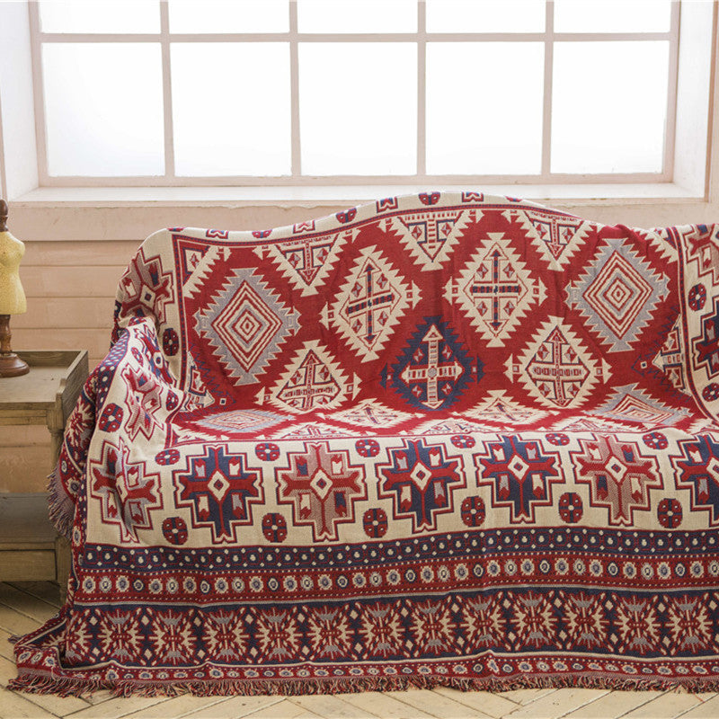 HKM-879315 Cotton Slipcover for Sectional Sofa – Multi-Purpose Towel, Geometric Pattern, Soft and Washable