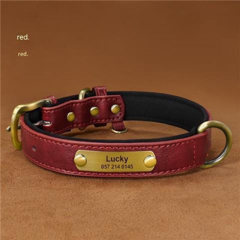 HKM-8794429 Engraved Ultra Fiber PU Dog Collar with Zinc Alloy Buckle - Grey, Brown, Green, Red Options