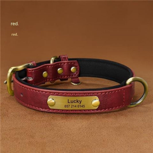HKM-8794429 Engraved Ultra Fiber PU Dog Collar with Zinc Alloy Buckle - Grey, Brown, Green, Red Options