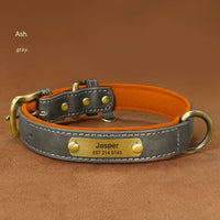 HKM-8794429 Engraved Ultra Fiber PU Dog Collar with Zinc Alloy Buckle - Grey, Brown, Green, Red Options