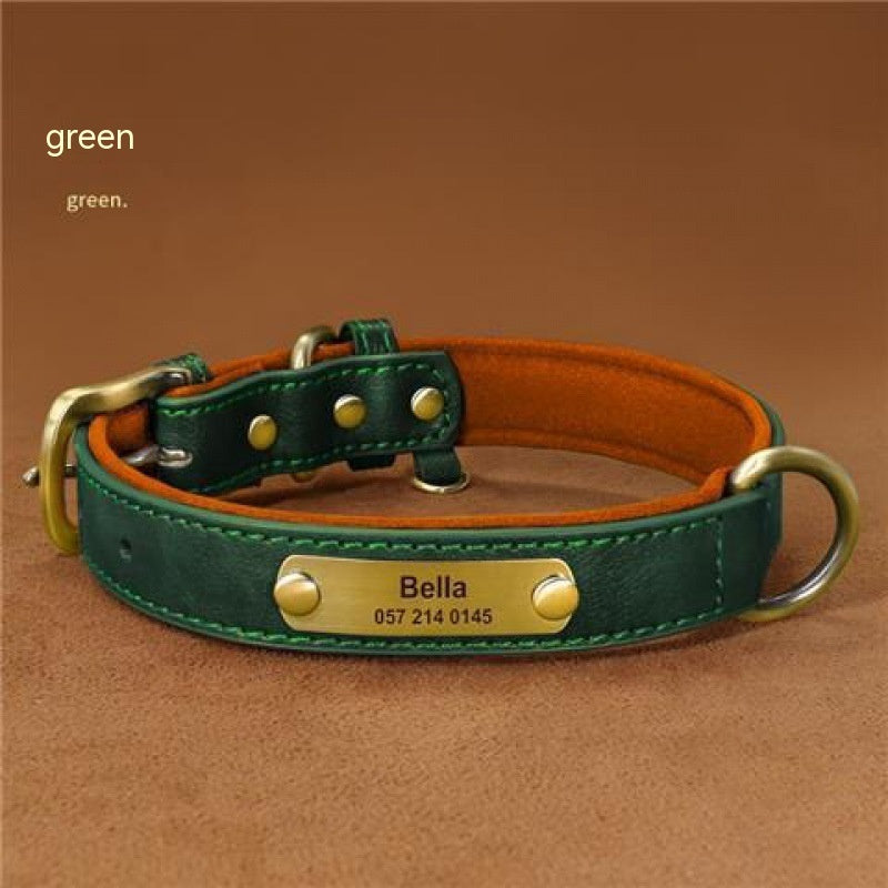 HKM-8794429 Engraved Ultra Fiber PU Dog Collar with Zinc Alloy Buckle - Grey, Brown, Green, Red Options