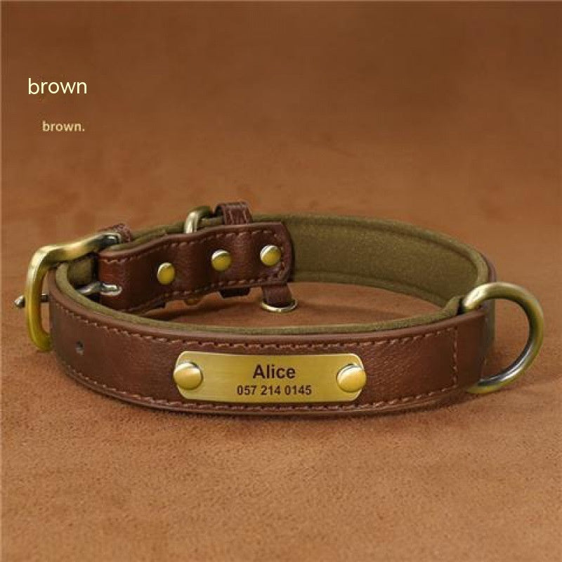 HKM-8794429 Engraved Ultra Fiber PU Dog Collar with Zinc Alloy Buckle - Grey, Brown, Green, Red Options