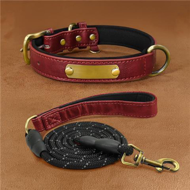 HKM-8794429 Engraved Ultra Fiber PU Dog Collar with Zinc Alloy Buckle - Grey, Brown, Green, Red Options