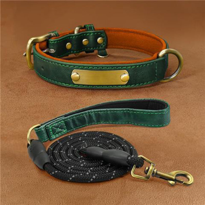 HKM-8794429 Engraved Ultra Fiber PU Dog Collar with Zinc Alloy Buckle - Grey, Brown, Green, Red Options