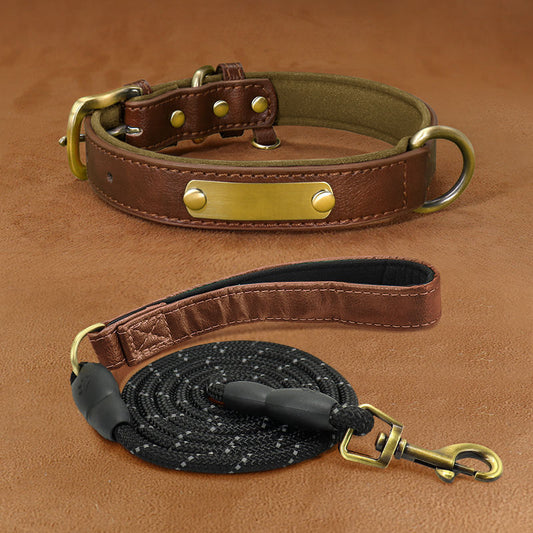HKM-8794429 Engraved Ultra Fiber PU Dog Collar with Zinc Alloy Buckle - Grey, Brown, Green, Red Options