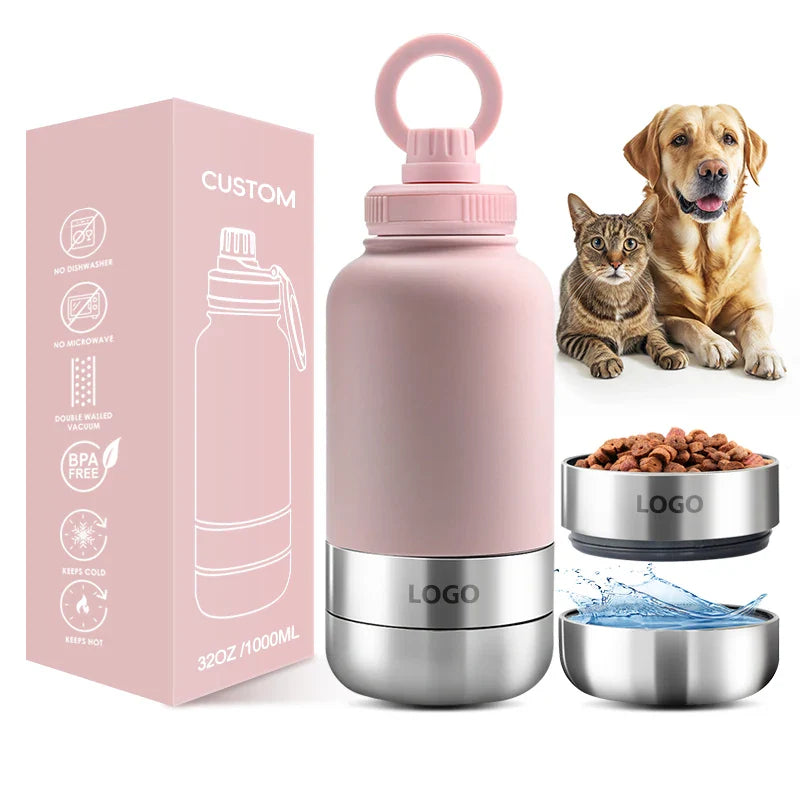 HKM-879443 Insulated 32oz Stainless Steel Pet Feeder and Travel Water Bottle for Dogs