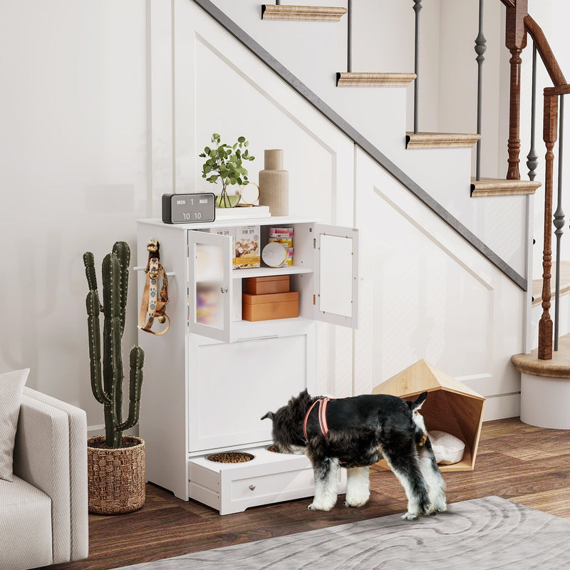 HKM-8794557 Elevated Dog Feeding Station with Storage Cabinets and Side Hooks