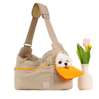 HKM-8794813 Portable Mesh Cat Shoulder Crossbody Pet Bag - Navy Blue & Khaki, 40x14x25cm