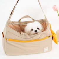 HKM-8794813 Portable Mesh Cat Shoulder Crossbody Pet Bag - Navy Blue & Khaki, 40x14x25cm