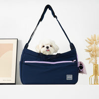 HKM-8794813 Portable Mesh Cat Shoulder Crossbody Pet Bag - Navy Blue & Khaki, 40x14x25cm
