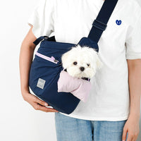 HKM-8794813 Portable Mesh Cat Shoulder Crossbody Pet Bag - Navy Blue & Khaki, 40x14x25cm