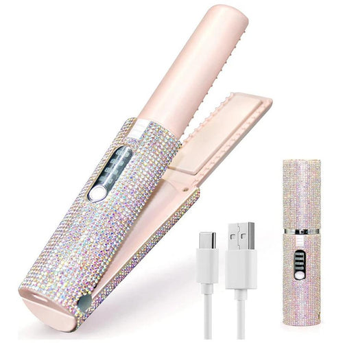 HKM-879571 Portable USB Rechargeable Hair Straightener for Curling and Straightening - Multiple Colors Available