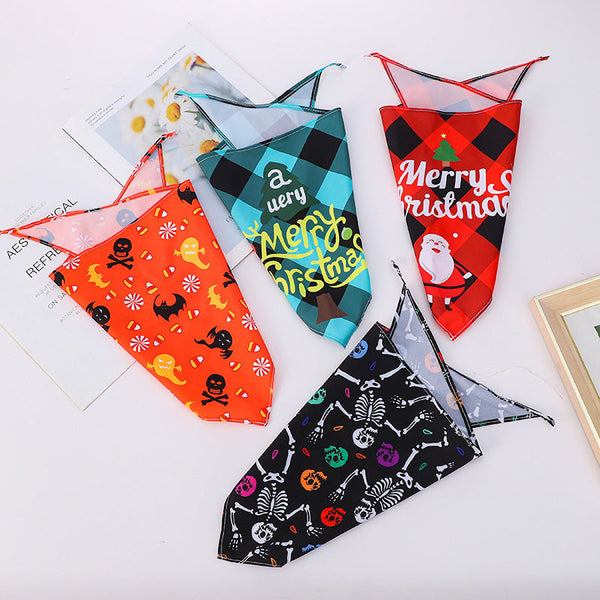 HKM-8795965 Cartoon Pattern Nylon Scarf for Pets - Perfect for All Seasons and Holidays