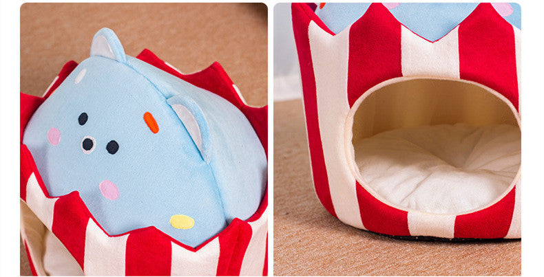 HKM-8798397 Cozy Warm Semi-Closed Cat Nest - Soft Cloth Cat Litter for Comfort and Relaxation