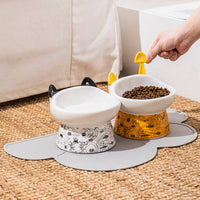 HKM-8798525 Elevated Ceramic Cat Bowl with Anti-Overturn Design and Cat Ear Spoons