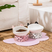 HKM-8798525 Elevated Ceramic Cat Bowl with Anti-Overturn Design and Cat Ear Spoons