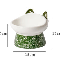 HKM-8798525 Elevated Ceramic Cat Bowl with Anti-Overturn Design and Cat Ear Spoons