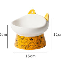 HKM-8798525 Elevated Ceramic Cat Bowl with Anti-Overturn Design and Cat Ear Spoons