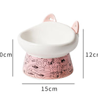 HKM-8798525 Elevated Ceramic Cat Bowl with Anti-Overturn Design and Cat Ear Spoons