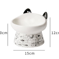 HKM-8798525 Elevated Ceramic Cat Bowl with Anti-Overturn Design and Cat Ear Spoons