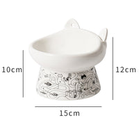 HKM-8798525 Elevated Ceramic Cat Bowl with Anti-Overturn Design and Cat Ear Spoons