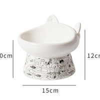 HKM-8798525 Elevated Ceramic Cat Bowl with Anti-Overturn Design and Cat Ear Spoons