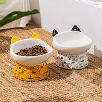 HKM-8798525 Elevated Ceramic Cat Bowl with Anti-Overturn Design and Cat Ear Spoons
