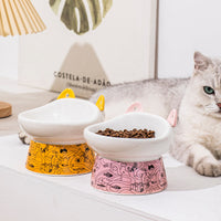 HKM-8798525 Elevated Ceramic Cat Bowl with Anti-Overturn Design and Cat Ear Spoons