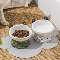 HKM-8798525 Elevated Ceramic Cat Bowl with Anti-Overturn Design and Cat Ear Spoons