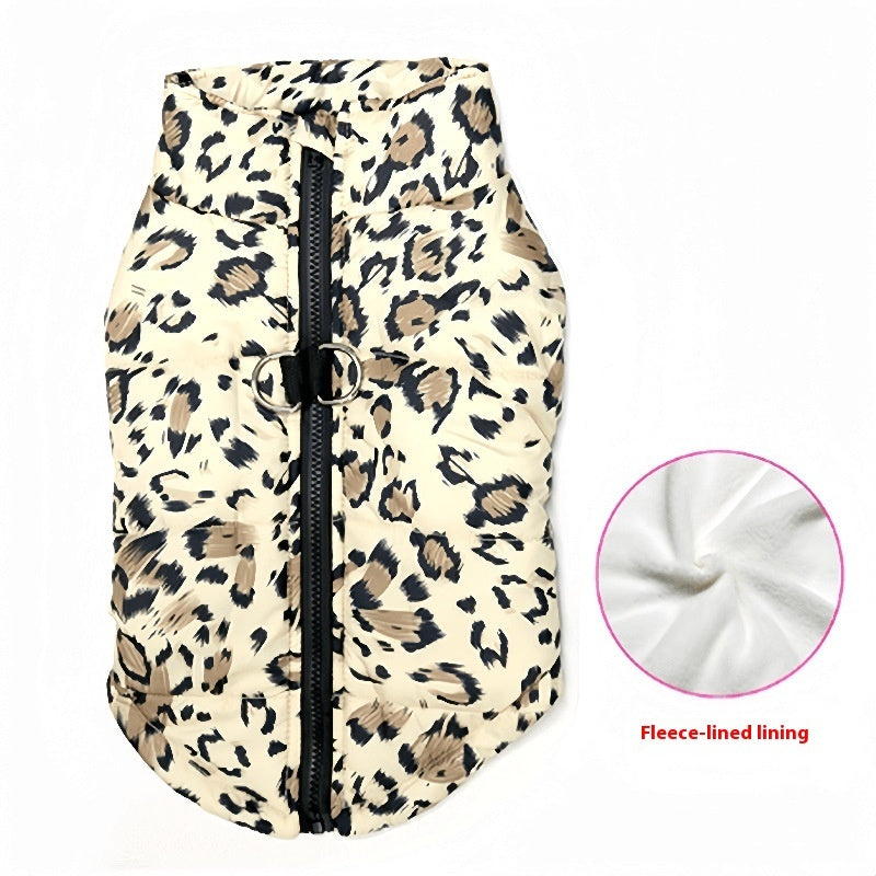 HKM-8798909 Waterproof Cotton-Padded Pet Coat with Zipper - Dark Blue, Leopard Print, Camouflage Options in Multiple Sizes