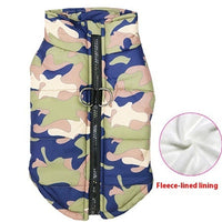 HKM-8798909 Waterproof Cotton-Padded Pet Coat with Zipper - Dark Blue, Leopard Print, Camouflage Options in Multiple Sizes