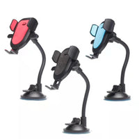 HKM-880147 Flexible Long Brush Holder for Mobile Phones, Sucker Bracket for Dashboard and Glass - Durable ABS and EVA Design in Red, Blue, or Black