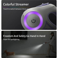 HKM-8801597 Retractable Dog and Cat Leash with LED Light, Durable Nylon Tape, One-Hand Lock and Brake, Tangle-Free Design, 3M and 5M Lengths
